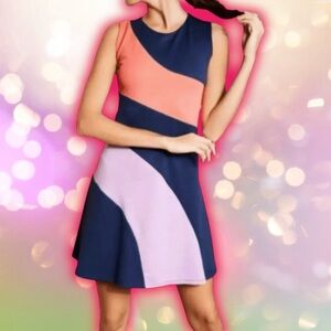 NWOT Hutch Navy Blue Colorblock Quilted Cotton Fit and Flare Dress Size 0X